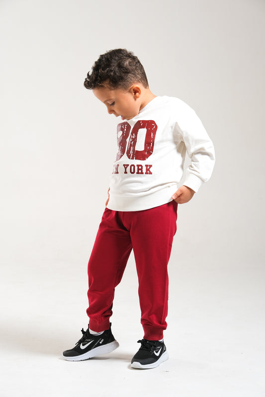 Erkek/Kız Oversize Çocuk Takım %100 Pamuk - Ekru-Bordo