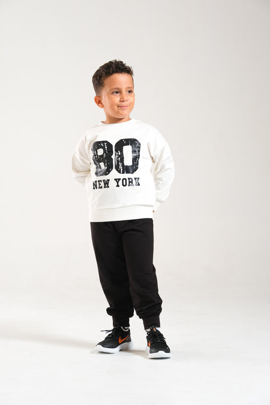 Erkek/Kız Oversize Çocuk Takım %100 Pamuk - Ekru-Siyah