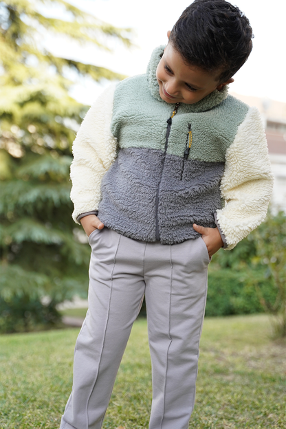 Erkek Çocuk Peluş Ceket - Haki-Antrasit