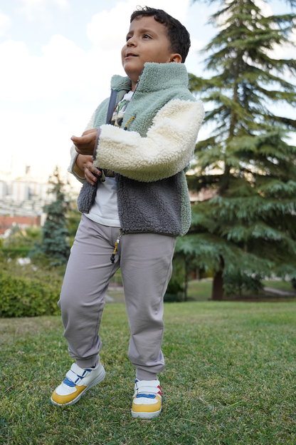 Erkek Çocuk Peluş Ceket - Haki-Antrasit
