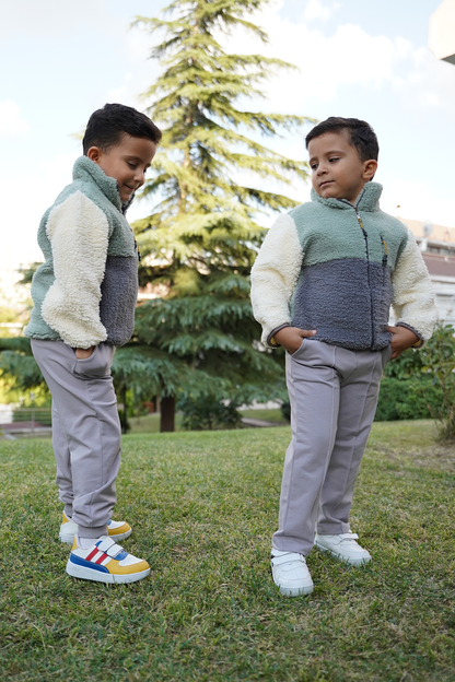 Erkek Çocuk Peluş Ceket - Haki-Antrasit