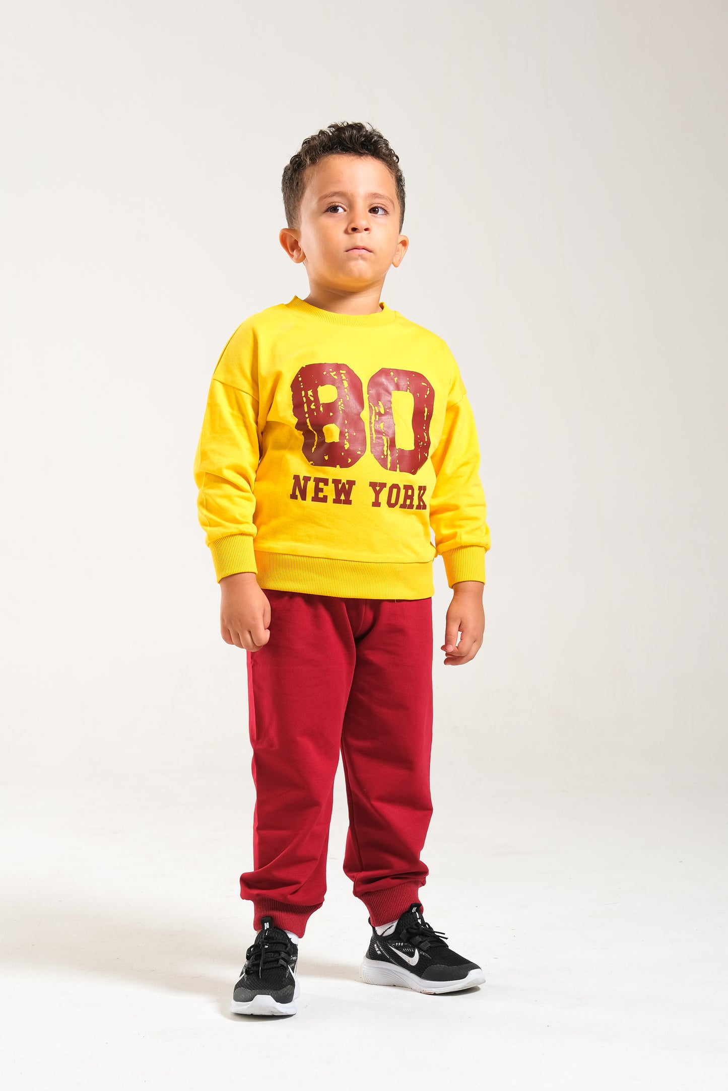 Erkek/Kız Oversize Çocuk Takım %100 Pamuk - Sarı-Bordo