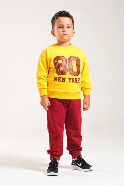 Erkek/Kız Oversize Çocuk Takım %100 Pamuk - Sarı-Bordo