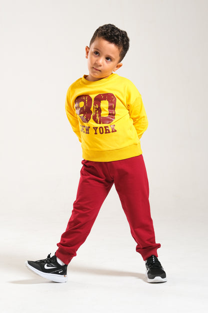 Erkek/Kız Oversize Çocuk Takım %100 Pamuk - Sarı-Bordo