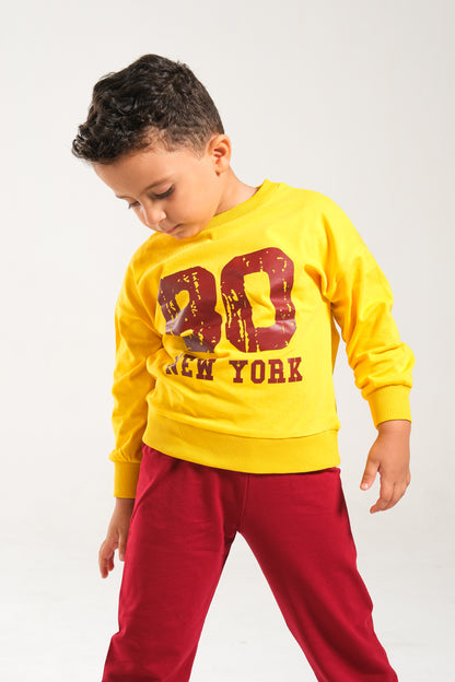 Erkek/Kız Oversize Çocuk Takım %100 Pamuk - Sarı-Bordo