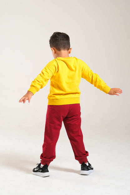 Erkek/Kız Oversize Çocuk Takım %100 Pamuk - Sarı-Bordo