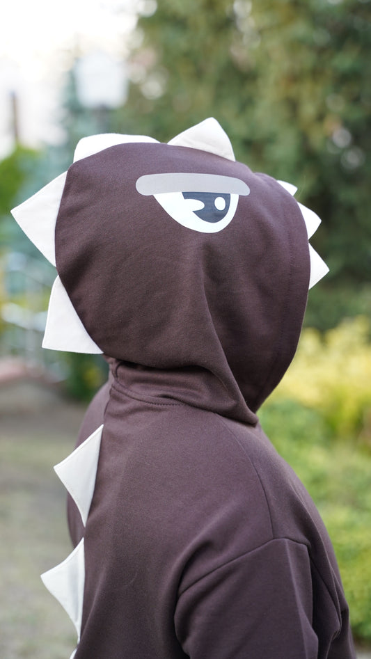 Erkek Çocuk Üç İplik Dinazor Kapşonlu Sweat/Hoody - Kahverengi