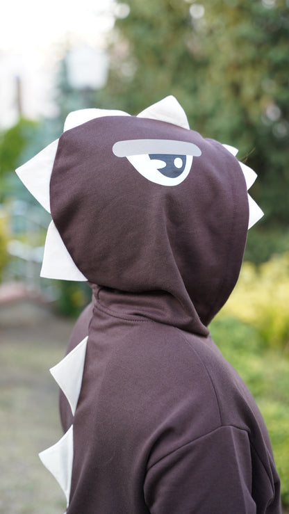 Erkek Çocuk Üç İplik Dinazor Kapşonlu Sweat/Hoody - Kahverengi