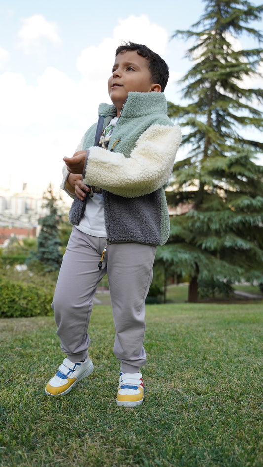 Erkek Çocuk Peluş Ceket - Haki-Antrasit