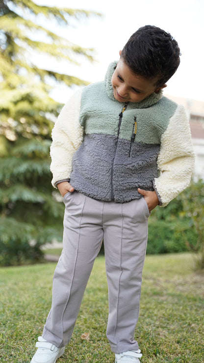 Erkek Çocuk Peluş Ceket - Haki-Antrasit