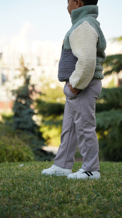 Erkek Çocuk Peluş Ceket - Haki-Antrasit