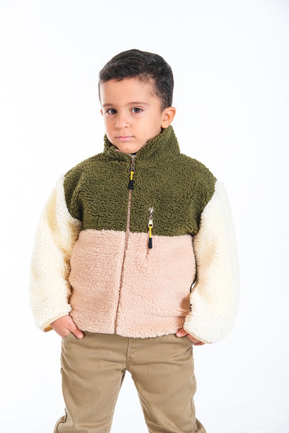 Erkek Çocuk Peluş Ceket - Haki-Bej