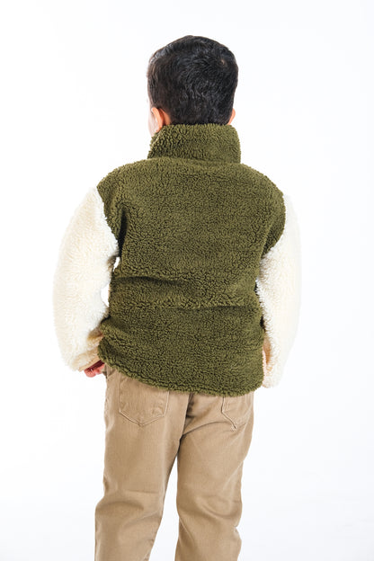 Erkek Çocuk Peluş Ceket - Haki-Bej