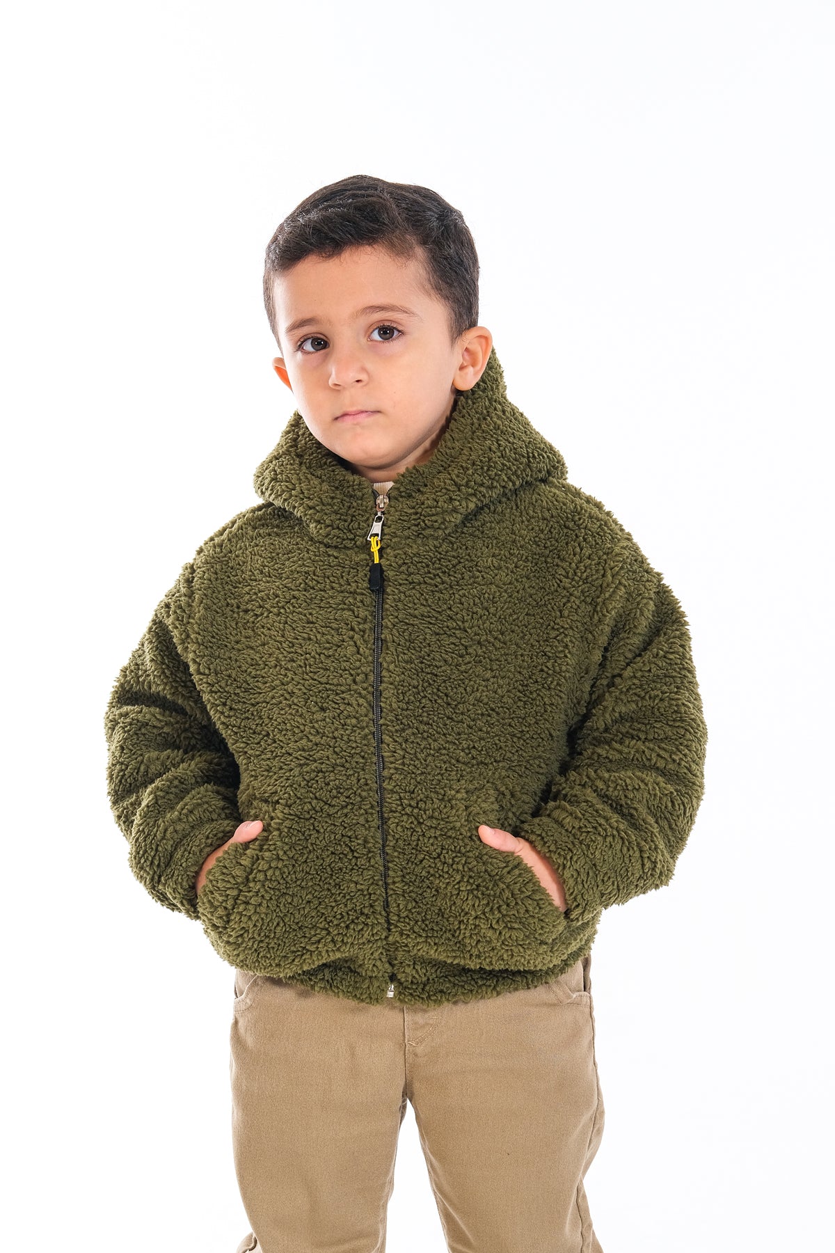 Erkek Çocuk Peluş Fermuarlı Astarlı Mont - Haki