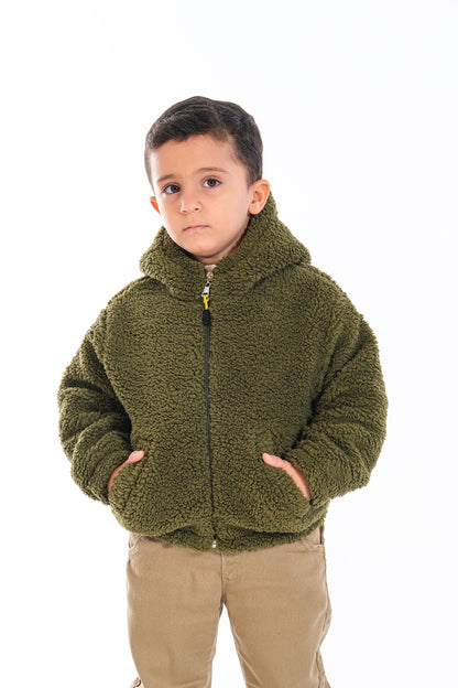 Erkek Çocuk Peluş Fermuarlı Astarlı Mont - Haki