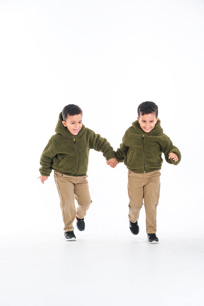 Erkek Çocuk Peluş Fermuarlı Astarlı Mont - Haki