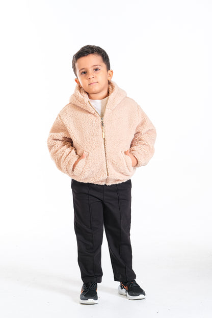 Erkek Çocuk Peluş Fermuarlı Astarlı Mont - Bej