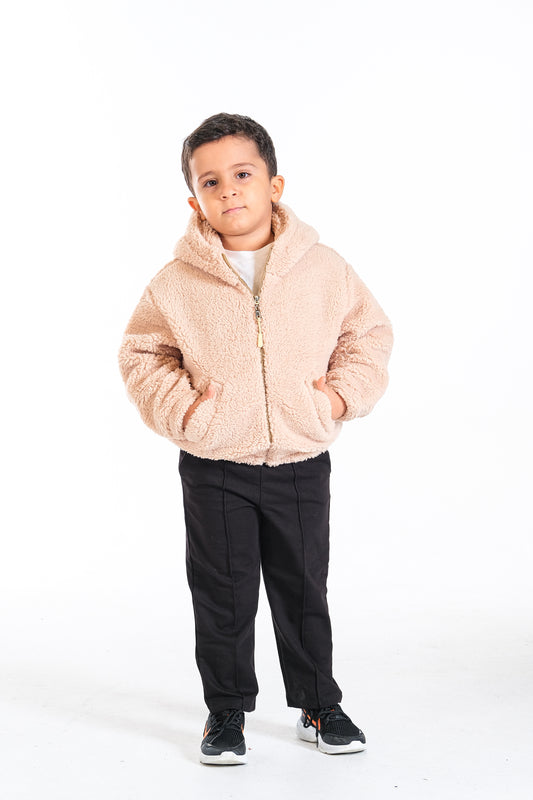 Erkek Çocuk Peluş Fermuarlı Astarlı Mont - Bej
