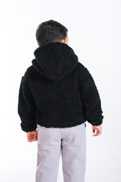 Erkek Çocuk Peluş Fermuarlı Astarlı Mont - Siyah