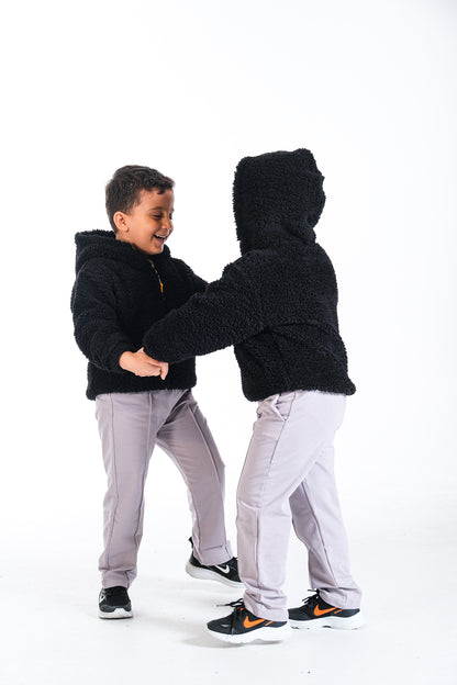 Erkek Çocuk Peluş Fermuarlı Astarlı Mont - Siyah