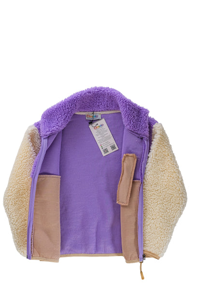 Kız Çocuk Fermuarlı Peluş Hırka - Lila-Bej-Ekru