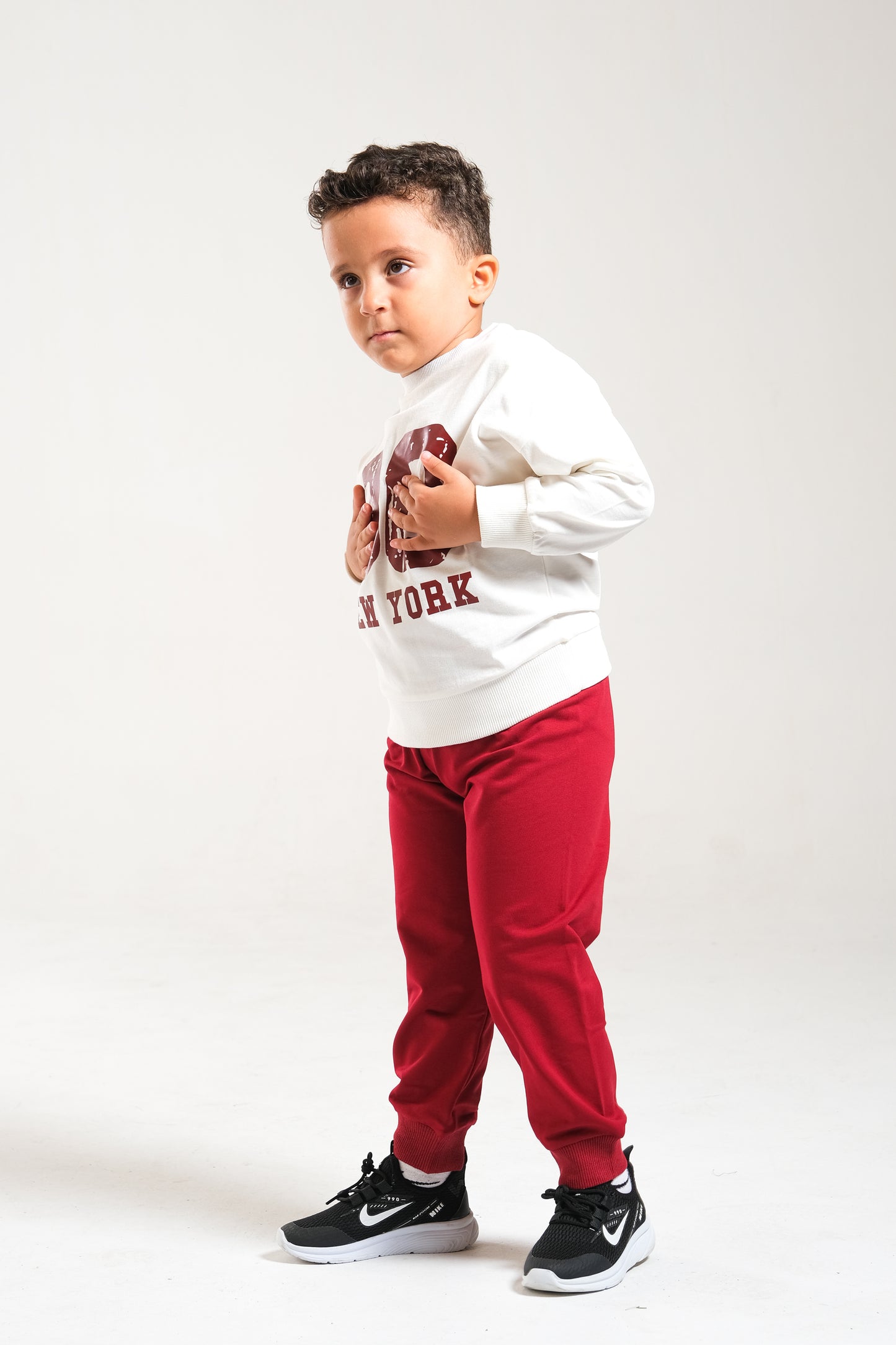 Erkek/Kız Oversize Çocuk Takım %100 Pamuk - Ekru-Bordo