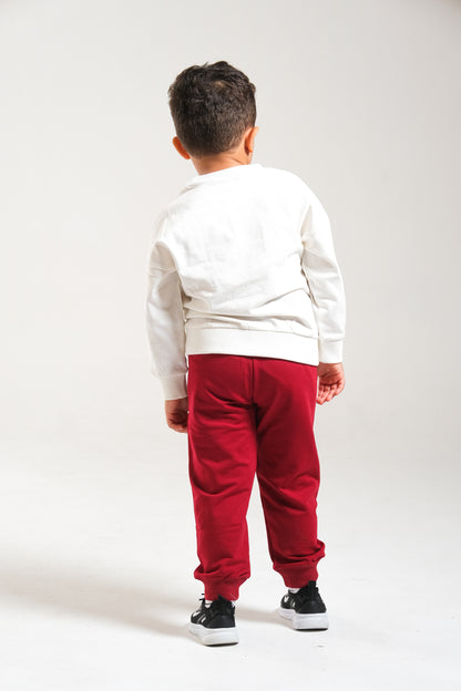 Erkek/Kız Oversize Çocuk Takım %100 Pamuk - Ekru-Bordo