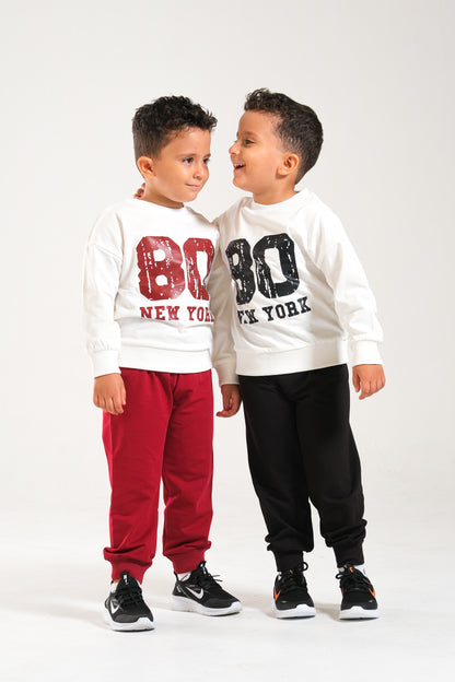 Erkek/Kız Oversize Çocuk Takım %100 Pamuk - Ekru-Bordo