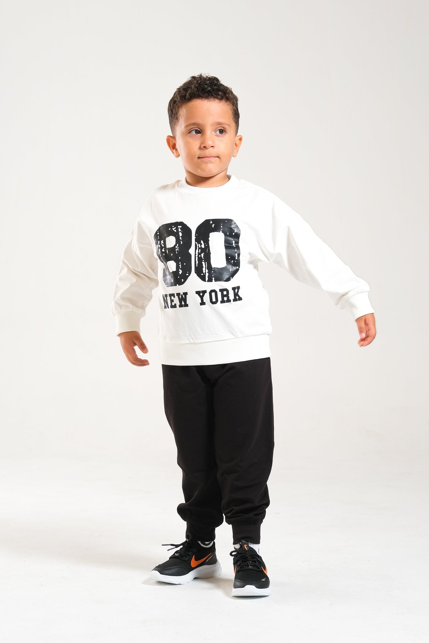 Erkek/Kız Oversize Çocuk Takım %100 Pamuk - Ekru-Siyah