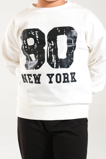 Erkek/Kız Oversize Çocuk Takım %100 Pamuk - Ekru-Siyah