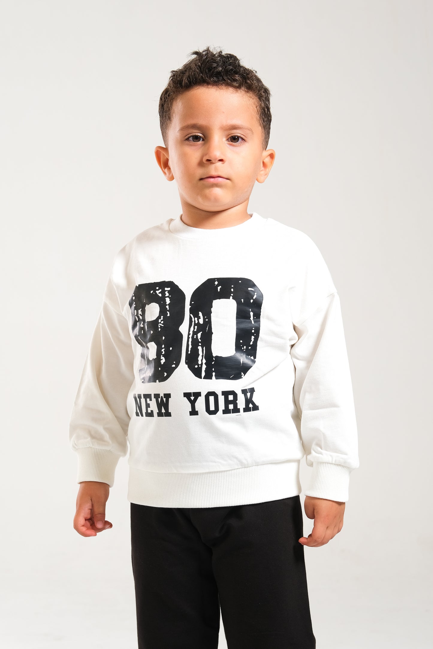 Erkek/Kız Oversize Çocuk Takım %100 Pamuk - Ekru-Siyah