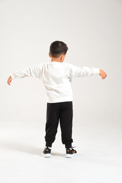 Erkek/Kız Oversize Çocuk Takım %100 Pamuk - Ekru-Siyah