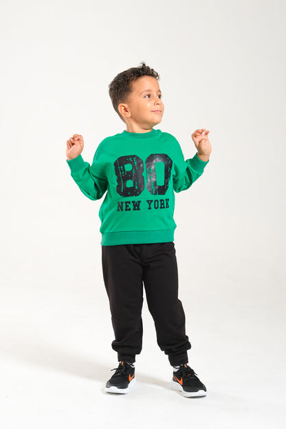 Erkek/Kız Oversize Çocuk Takım %100 Pamuk - Yeşil-Siyah