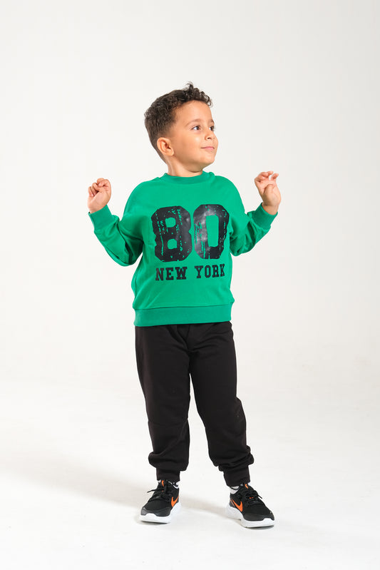 Erkek/Kız Oversize Çocuk Takım %100 Pamuk - Yeşil-Siyah