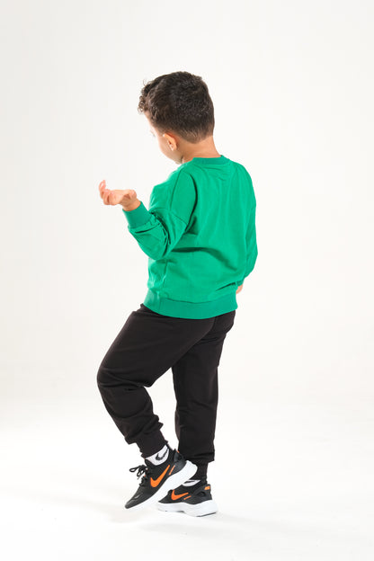 Erkek/Kız Oversize Çocuk Takım %100 Pamuk - Yeşil-Siyah