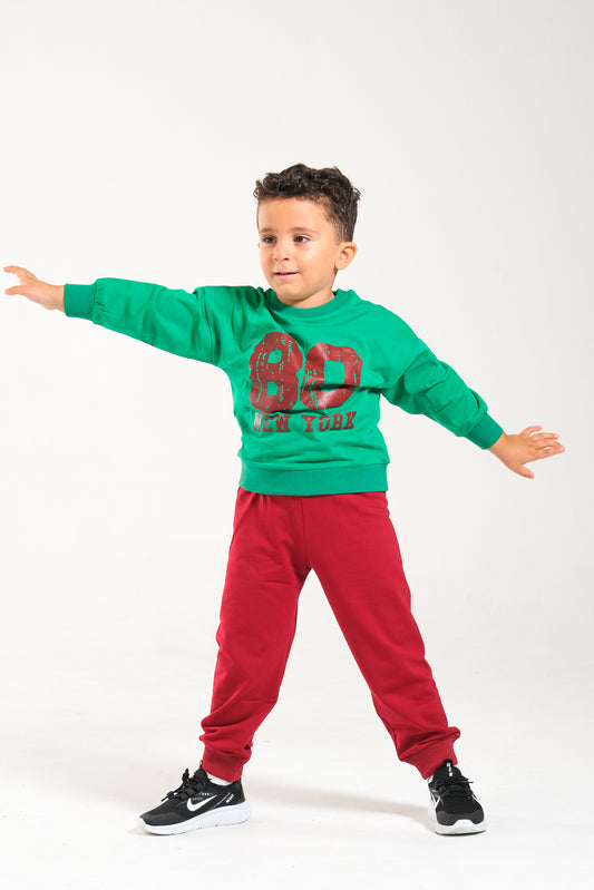 Erkek/Kız Oversize Çocuk Takım %100 Pamuk - Yeşil-Bordo