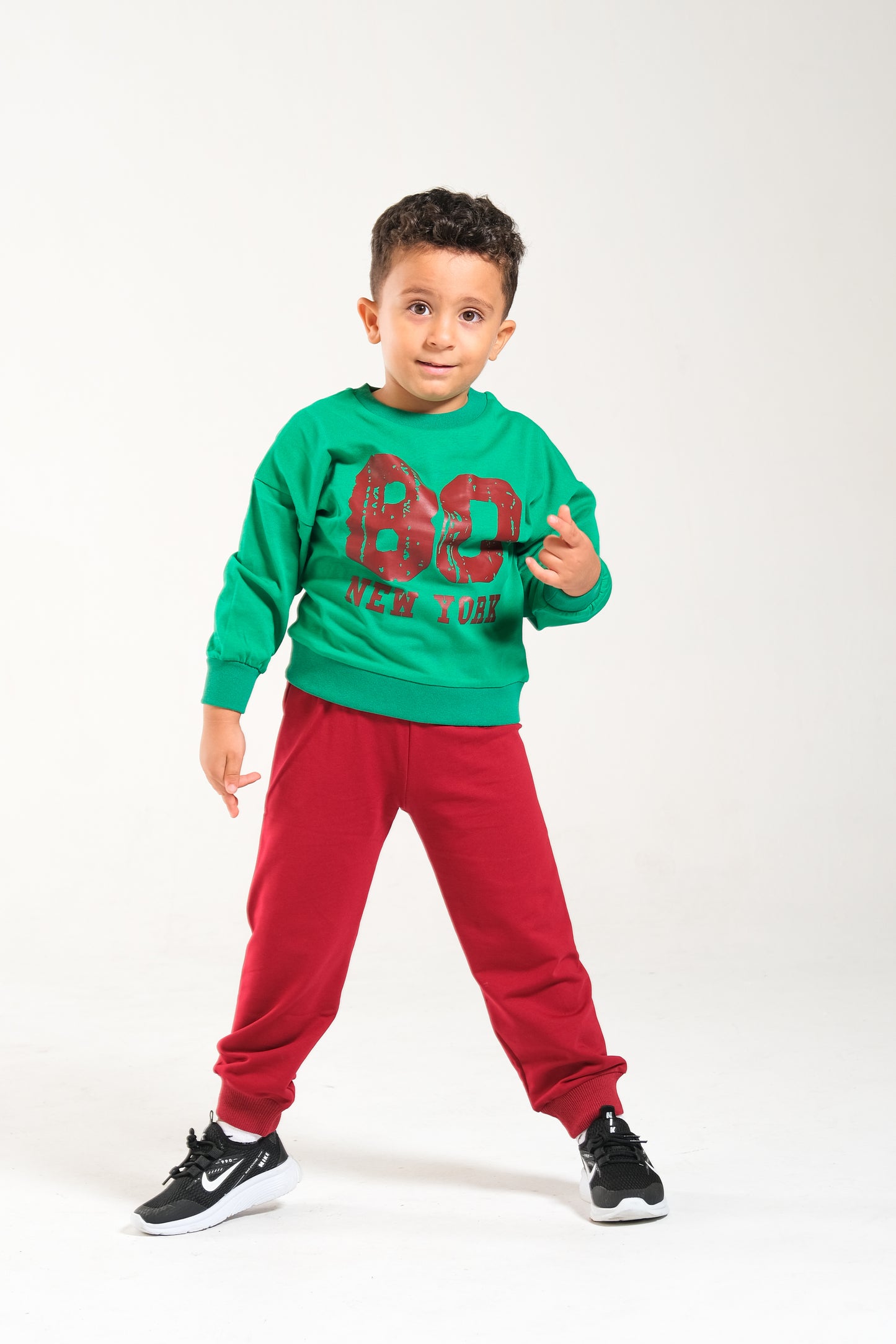 Erkek/Kız Oversize Çocuk Takım %100 Pamuk - Yeşil-Bordo