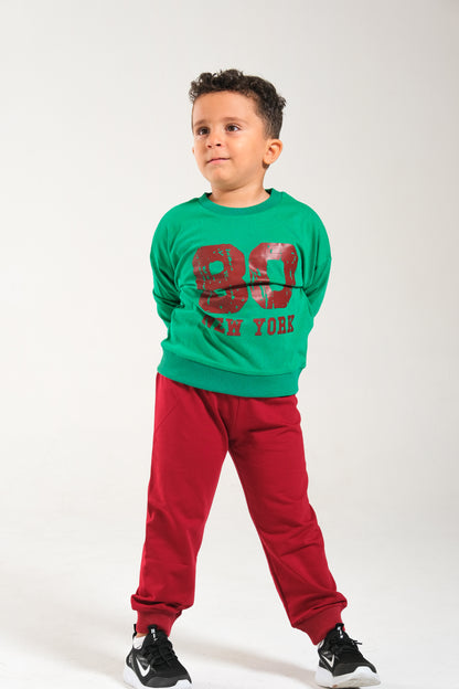 Erkek/Kız Oversize Çocuk Takım %100 Pamuk - Yeşil-Bordo